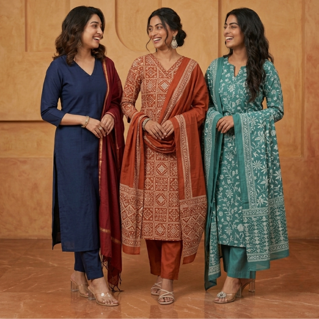 3 Combo Kurta Sets With Dupatta + Bottom (A4)