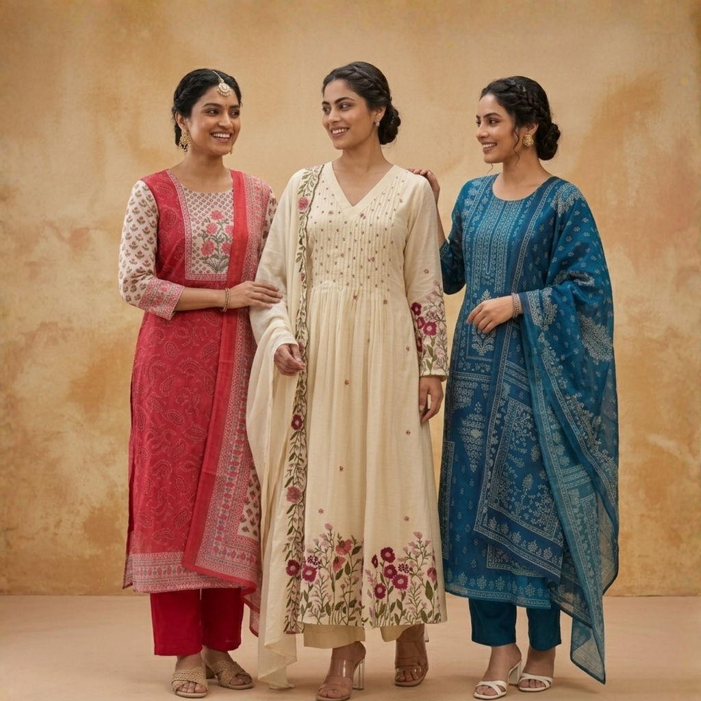 3 Kurta Sets with Dupatta (KS-10)