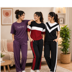 Women's Coords T-Shirts With Trousers Set of 3 (T-2)
