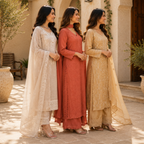 3 Women's Embroidered Kurta Set with Dupatta ( E4 )