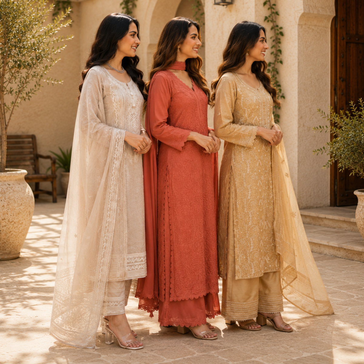 3 Women's Embroidered Kurta Set with Dupatta ( E4 )