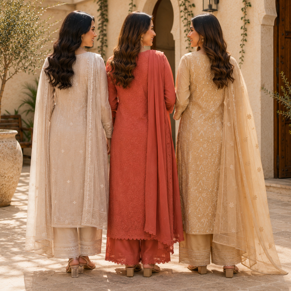 3 Women's Embroidered Kurta Set with Dupatta ( E4 )