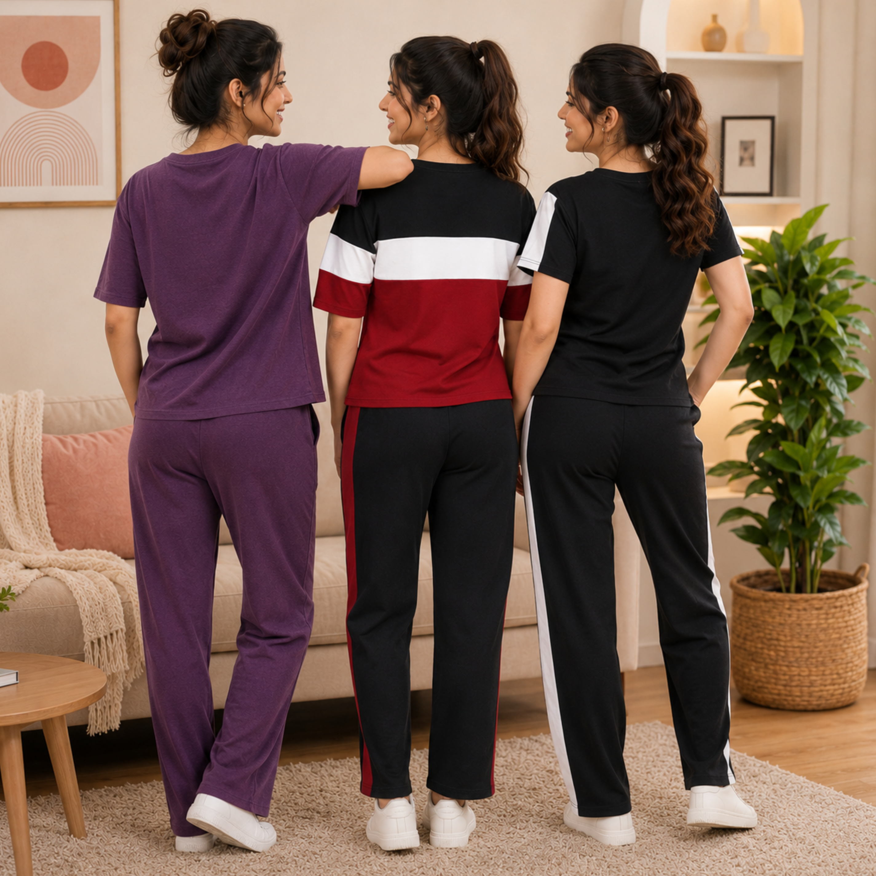 Women's Coords T-Shirts With Trousers Set of 3 (T-2)