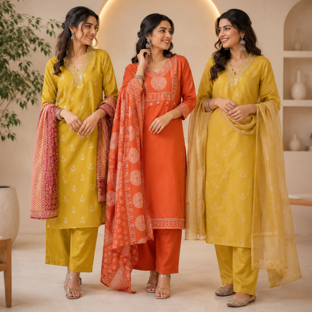 3 Combo Kurta Sets With Dupatta + Bottom (A5)