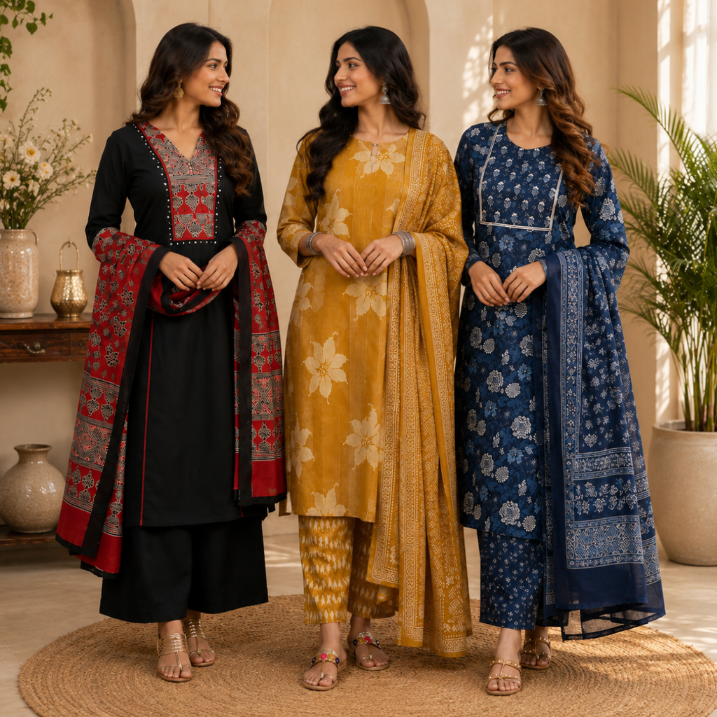 3 Pack Kurti Set With Dupatta | Trendy Look  ( K10 )