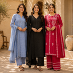 3 Women's Embroidered Kurta Set with Dupatta ( E5 )