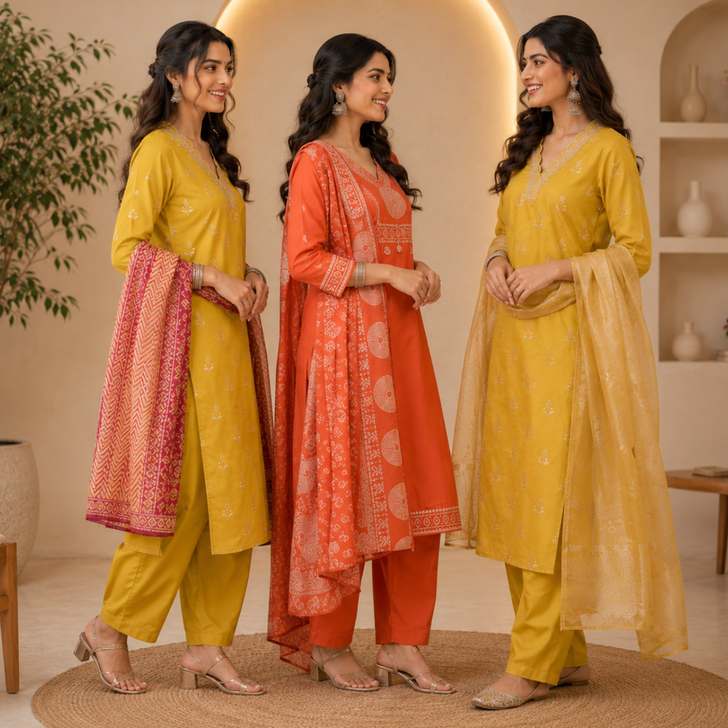 3 Combo Kurta Sets With Dupatta + Bottom (A5)