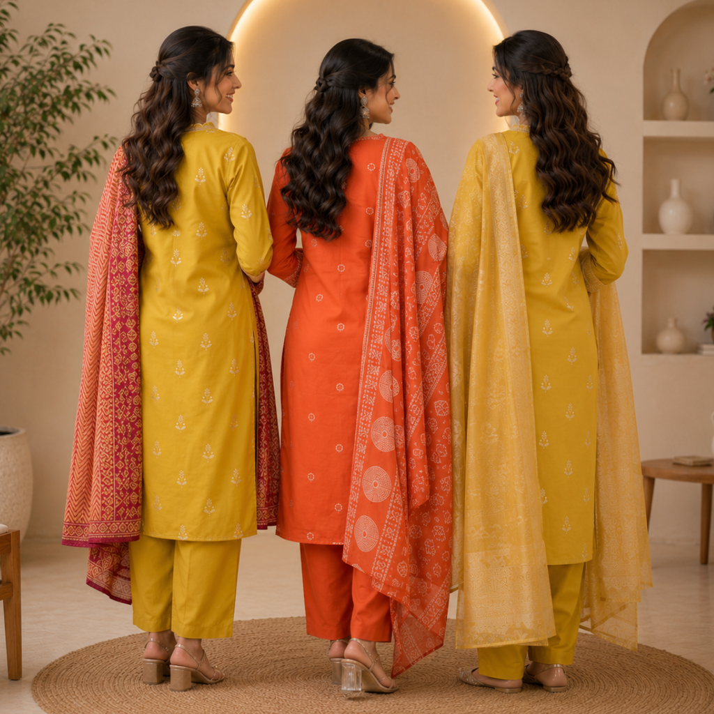 3 Combo Kurta Sets With Dupatta + Bottom (A5)