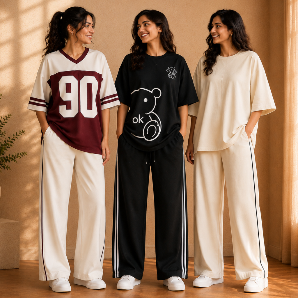 3 Women's Relaxed Fit T-Shirt with Trouser ( C-06 )