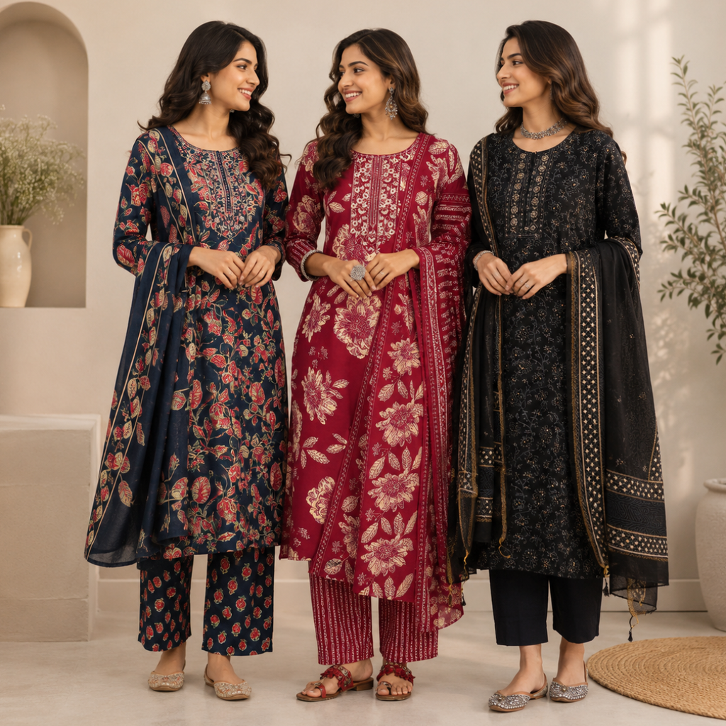 Women's Printed Kurta Set with Dupatta ( D5 )
