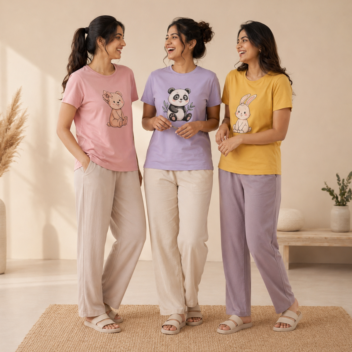 3 Sets Women's T-Shirts With Trousers (K-6)