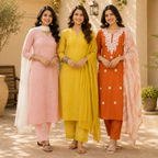 3 Women's Embroidered Kurta Set with Dupatta ( E6 )