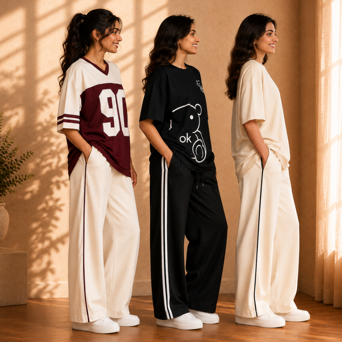 3 Women's Relaxed Fit T-Shirt with Trouser ( C-06 )