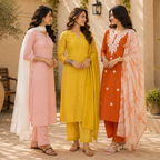 3 Women's Embroidered Kurta Set with Dupatta ( E6 )