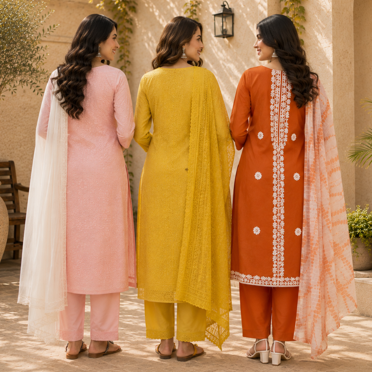3 Women's Embroidered Kurta Set with Dupatta ( E6 )