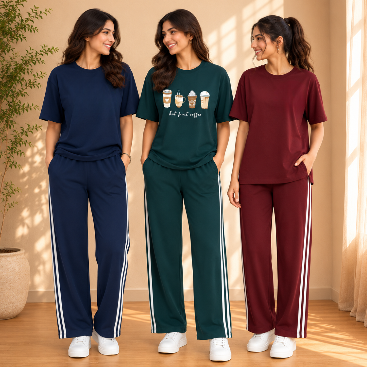 3 Women's Relaxed Fit T-Shirt with Trouser ( C-07 )