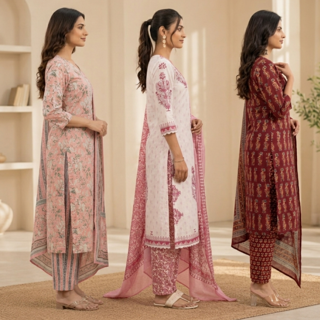 Women's Cotton Printed Kurta With Dupatta Sets (N-6)