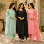 3 Women's Embroidered Kurta Set with Dupatta ( E7 )
