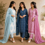 3 Combo Kurta Sets With Dupatta + Bottom (A1)