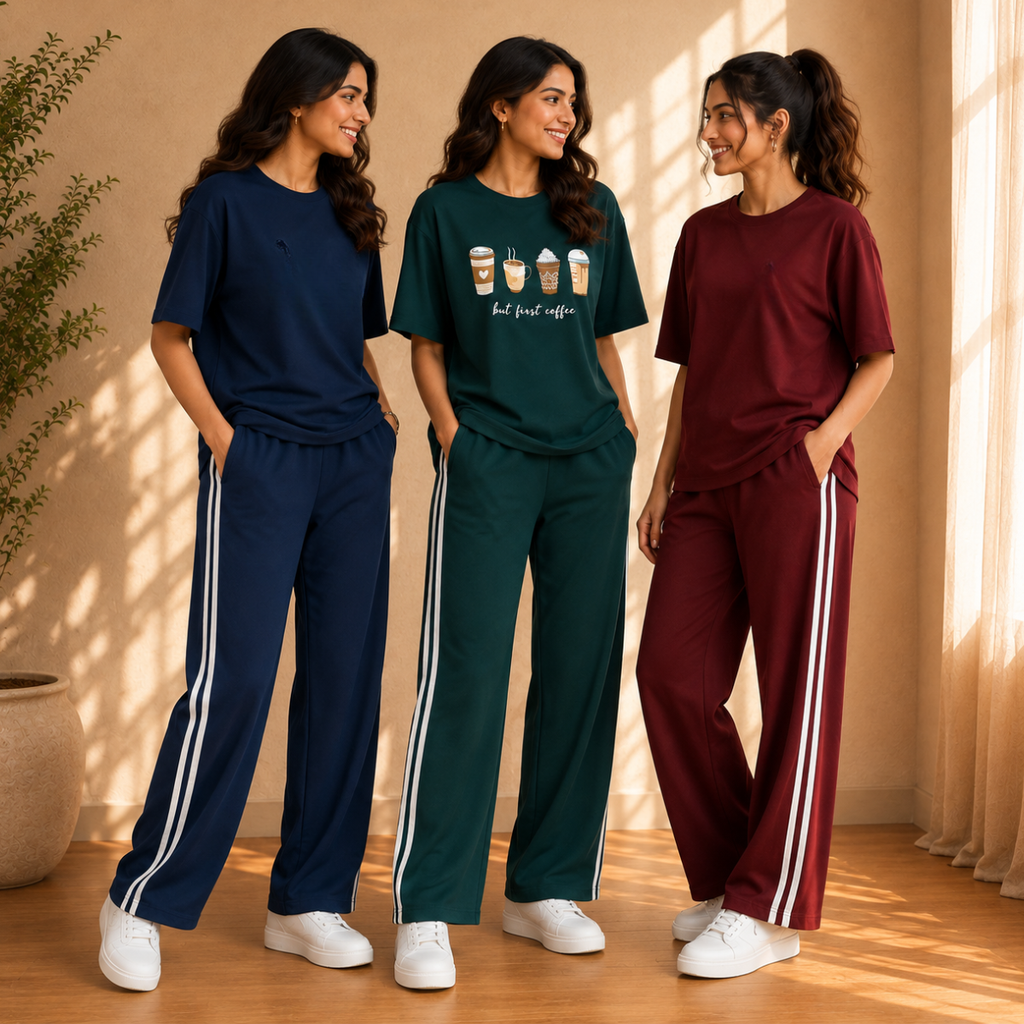 3 Women's Relaxed Fit T-Shirt with Trouser ( C-07 )