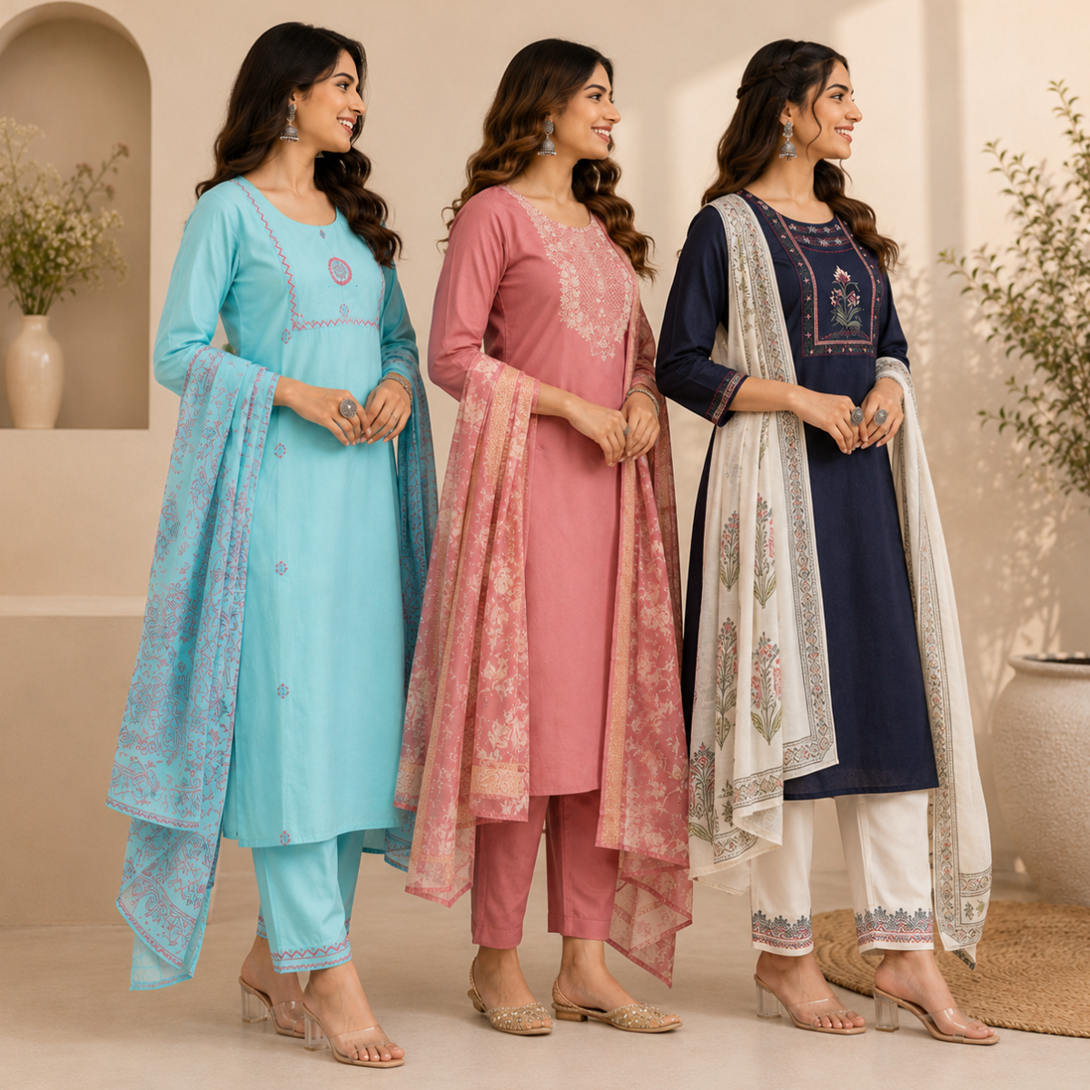 Women's Printed Kurta Set with Dupatta ( D7 )