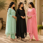 3 Women's Embroidered Kurta Set with Dupatta ( E7 )