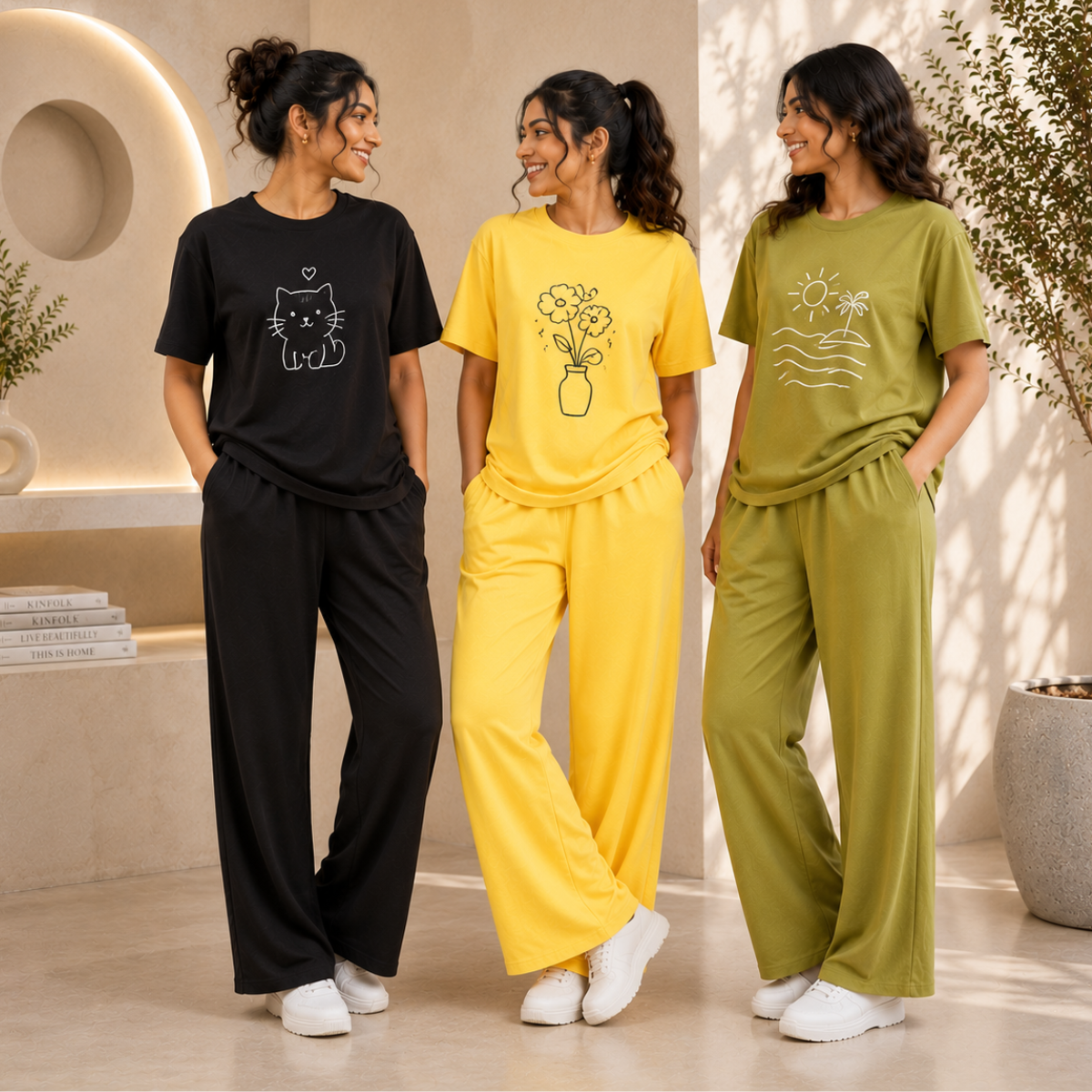 3 Combo T-Shirts With Bottom (T-8)