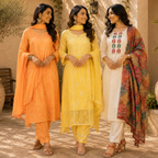 3 Women's Embroidered Kurta Set with Dupatta ( E8 )