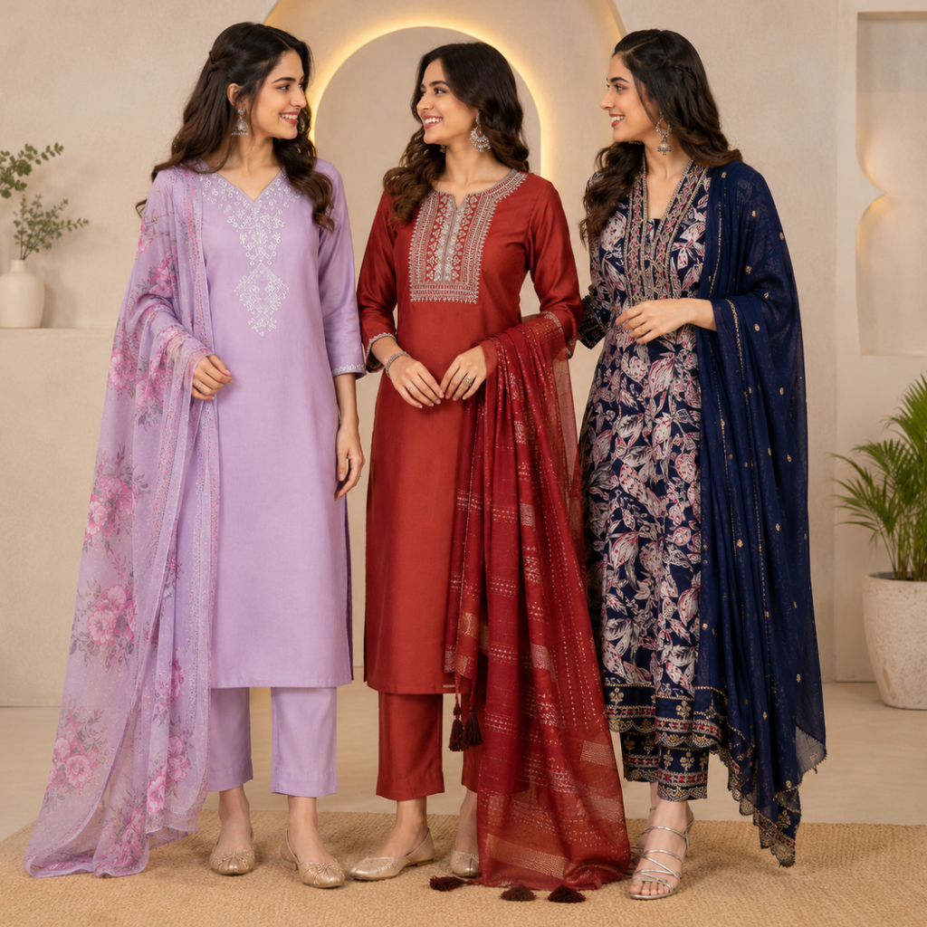 Women's 3 Kurti With Dupatta | Ethnic Wear (K-8)