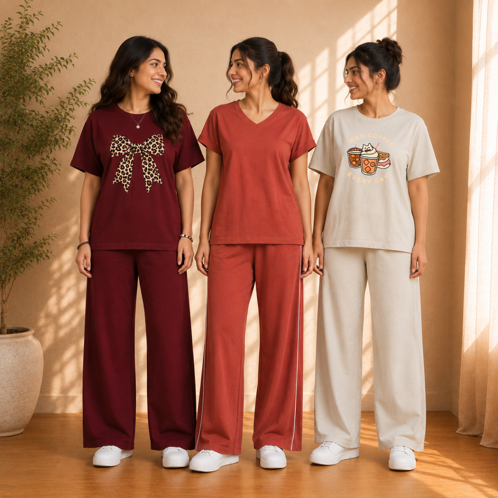 3 Women's Relaxed Fit T-Shirt with Trouser ( C-08 )