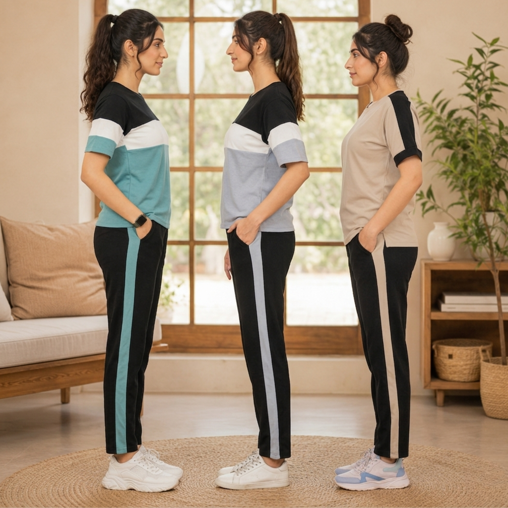 Women's Coords T-Shirts With Trousers Set of 3 (T-4)