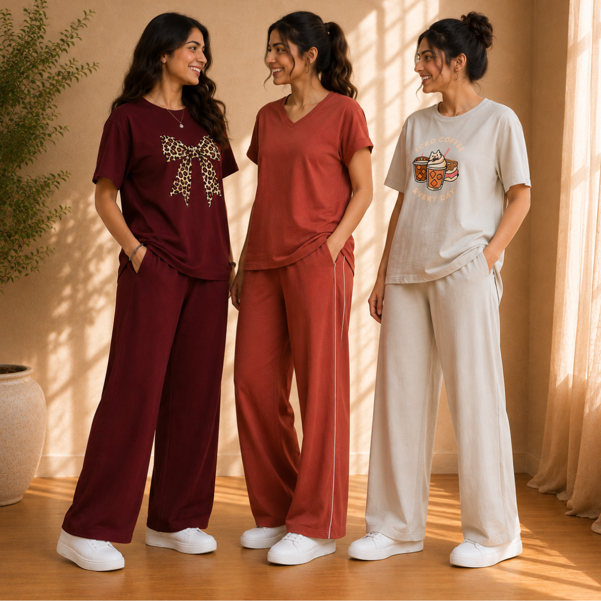 3 Women's Relaxed Fit T-Shirt with Trouser ( C-08 )