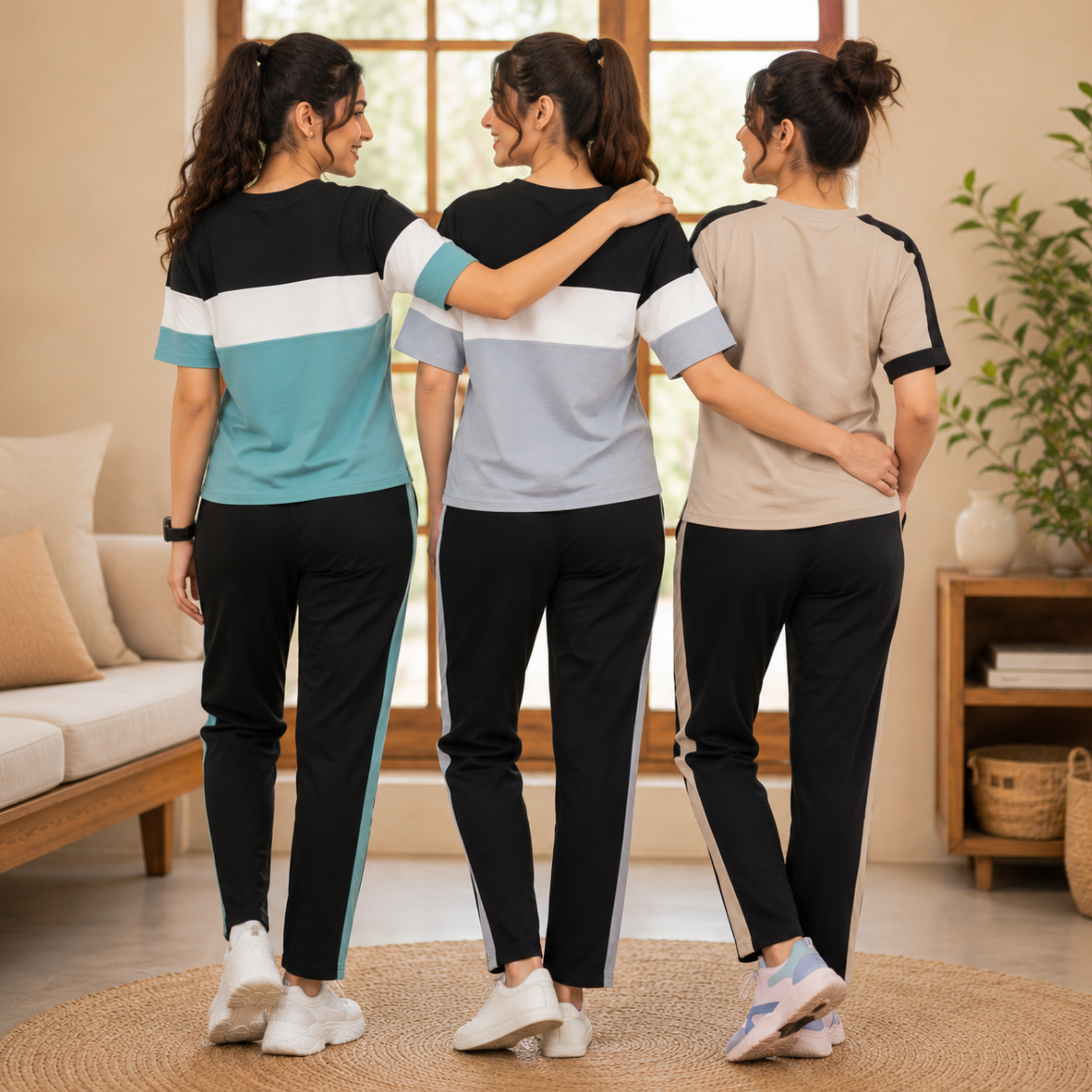 Women's Coords T-Shirts With Trousers Set of 3 (T-4)