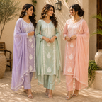 3 Women's Embroidered Kurta Set with Dupatta ( E9 )