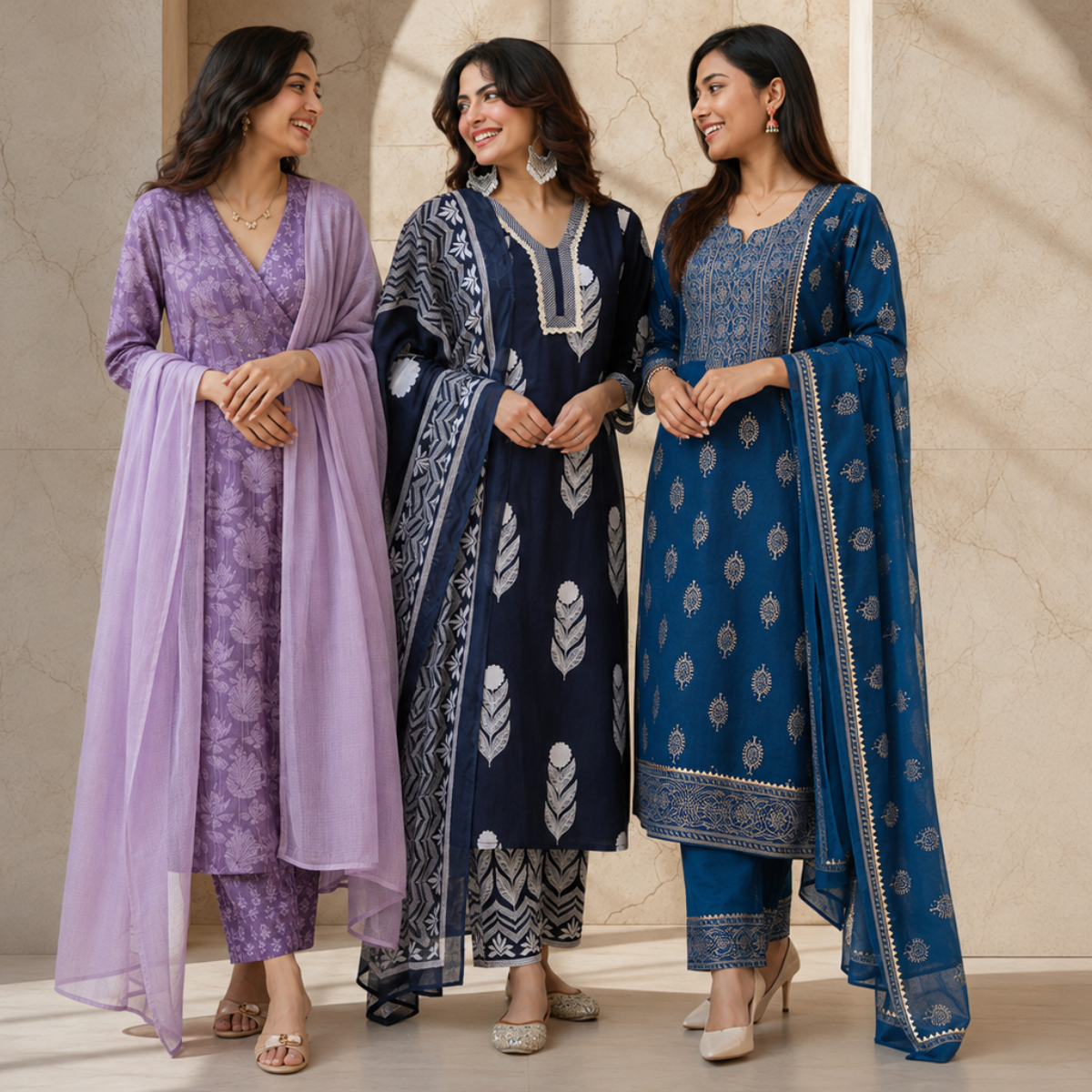 3 Women's Cotton Kurta Set with Dupatta | Daily Comfort  ( CK-09 )