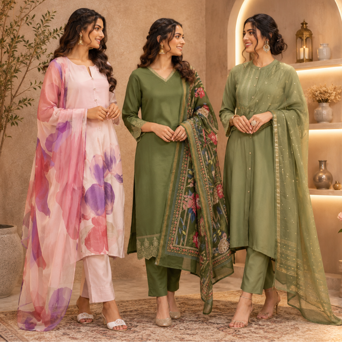 3 Combo Kurta Sets With Dupatta + Bottom (A9)