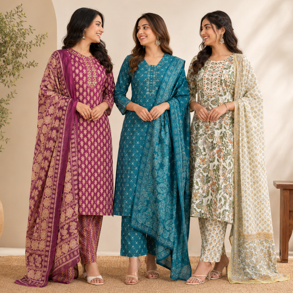 Women's Printed Kurta Set with Dupatta ( D9 )