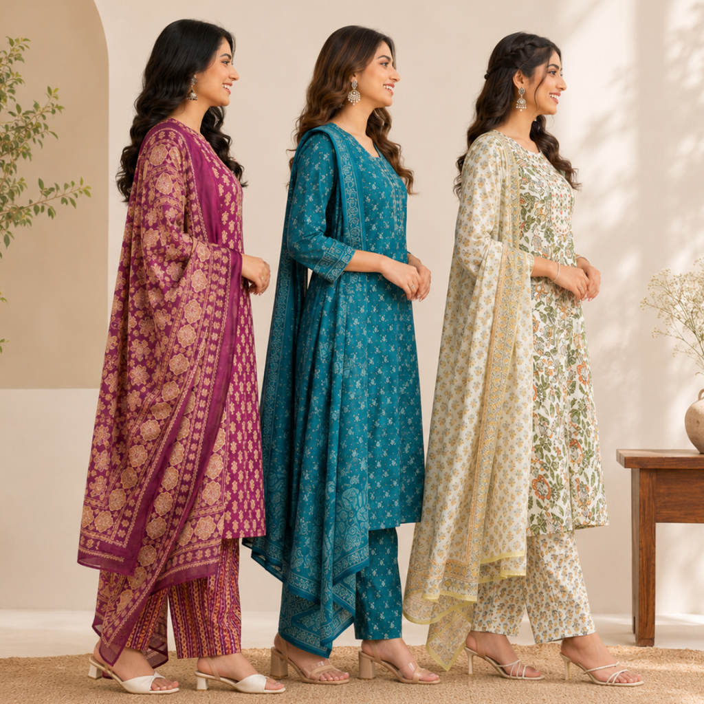 Women's Printed Kurta Set with Dupatta ( D9 )