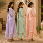 3 Women's Embroidered Kurta Set with Dupatta ( E9 )