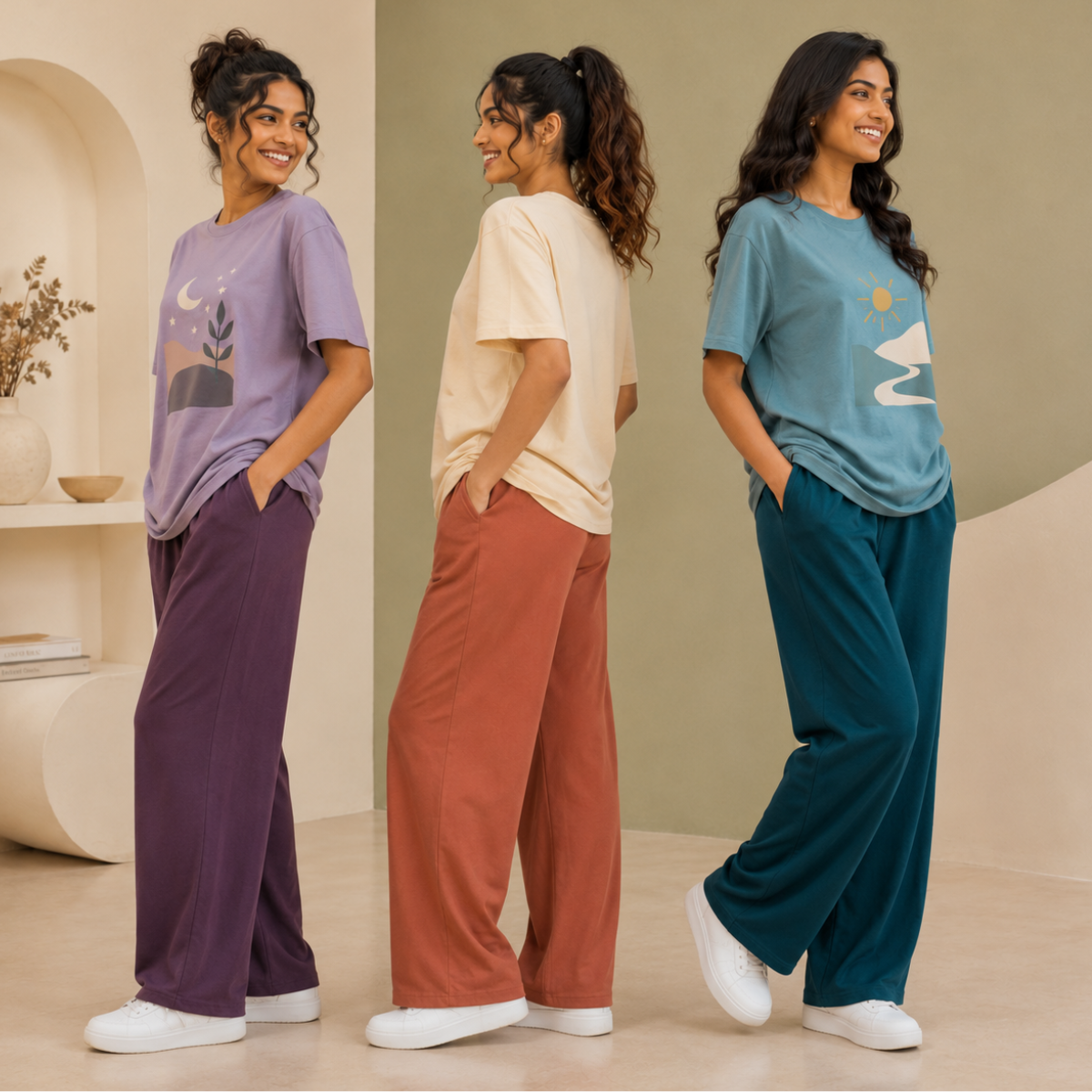 3 Combo T-Shirts With Bottom (T-9)