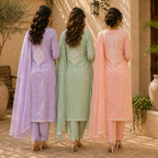 3 Women's Embroidered Kurta Set with Dupatta ( E9 )