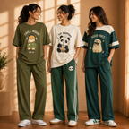 3 Women's Relaxed Fit T-Shirt with Trouser ( C-10 )