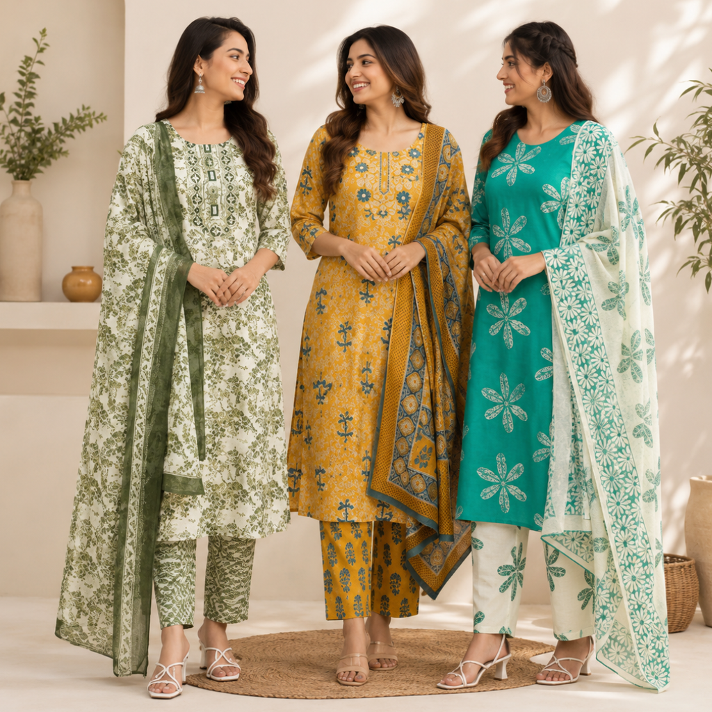 Women's Printed Kurta Set with Dupatta ( D10 )