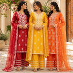 3 Women's Embroidered Kurta Set with Dupatta ( E10 )