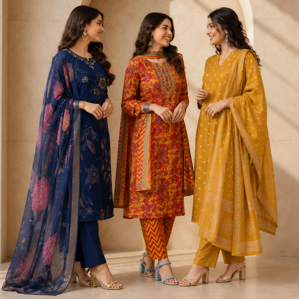3 Women's Cotton Kurta Set with Dupatta | Daily Comfort  ( CK-01 )
