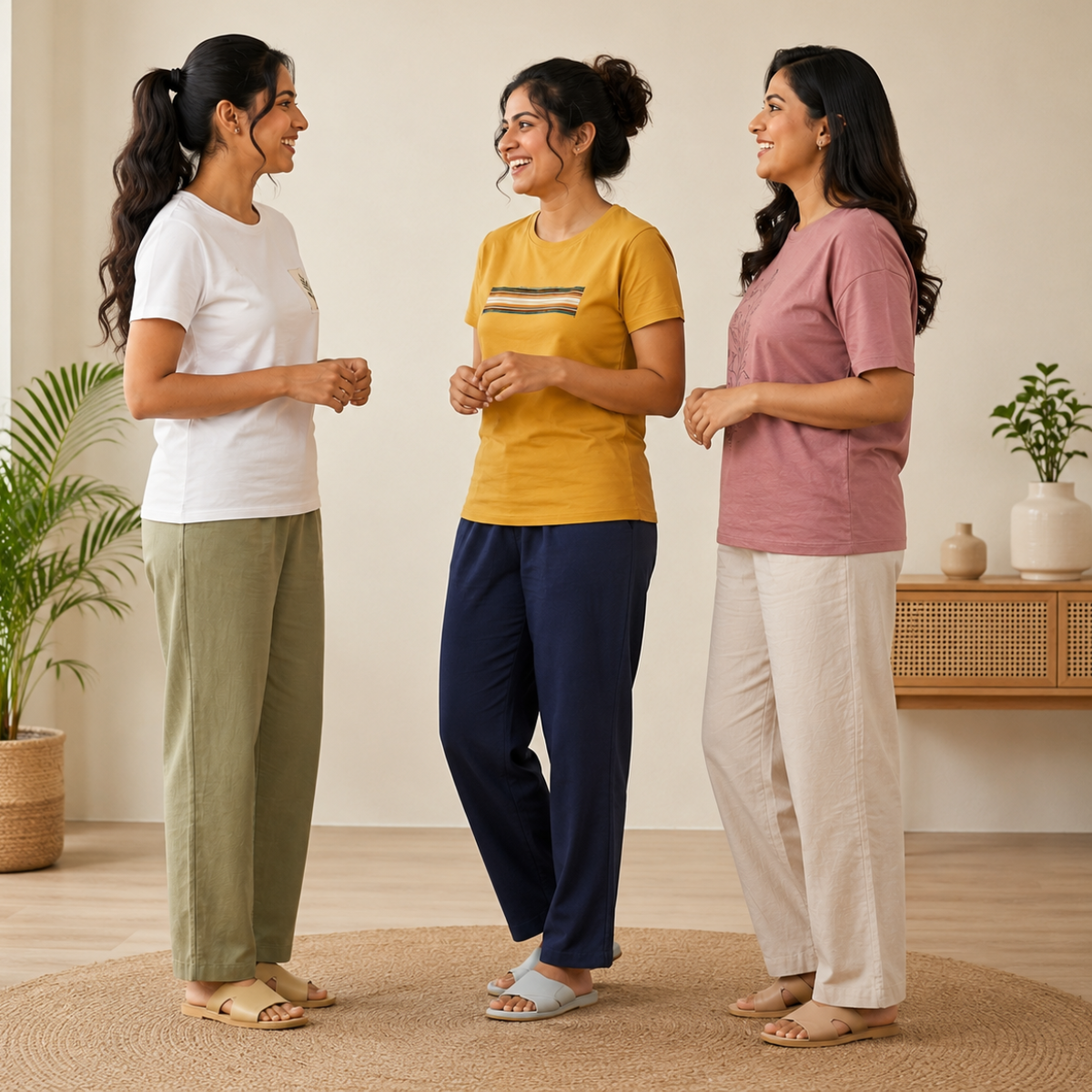 3 Sets Women's T-Shirts With Trousers (K-1)