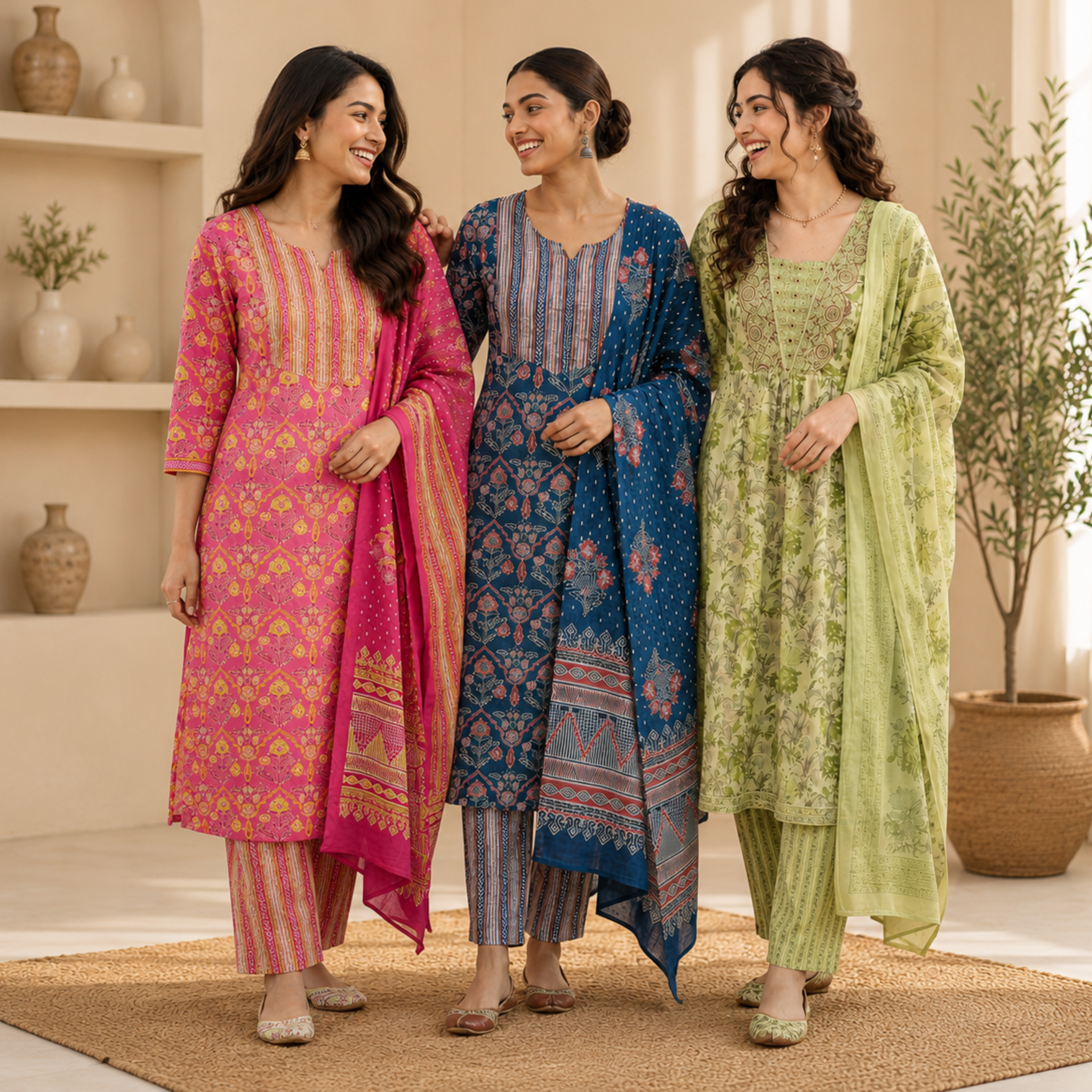 Women's Cotton Printed Kurta With Dupatta Sets (N-2)