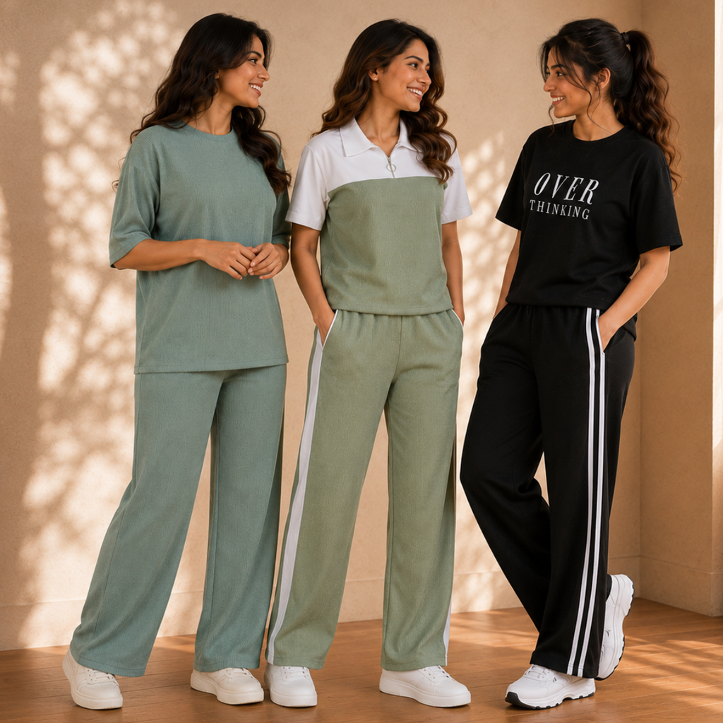 3 Women's Relaxed Fit T-Shirt with Trouser ( C-01 )