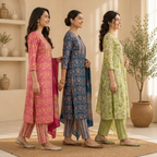 Women's Cotton Printed Kurta With Dupatta Sets (N-2)
