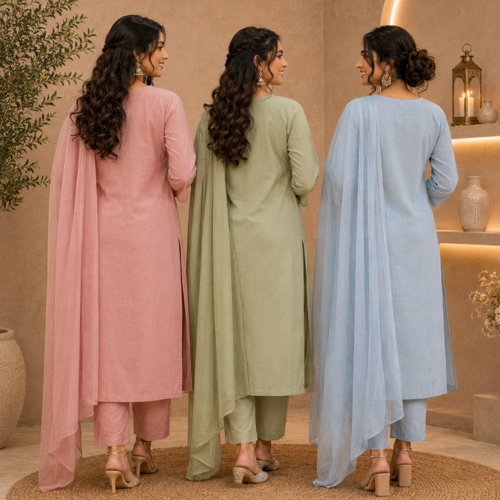 3 Combo Kurta Sets With Dupatta + Bottom (A10)
